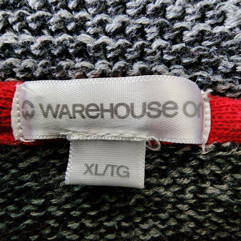 Warehouse One Cabin Sweater Womens XL Knit Gray Red White Sock Monkey Cardigan - Picture 9 of 13